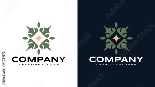 Geometric Monstera Aesthetic Logo Design Illustration Template for Interior Boutique and Lifestyle Products