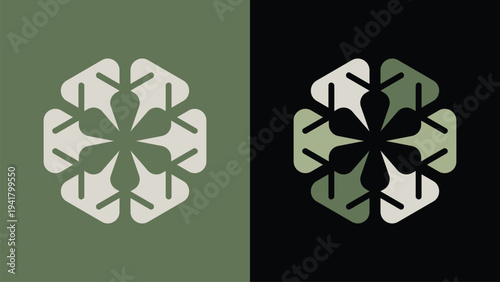 Abstract Floral Geometric Logo Vector Template of Green Flower shape for Modern and Organic Business Identity