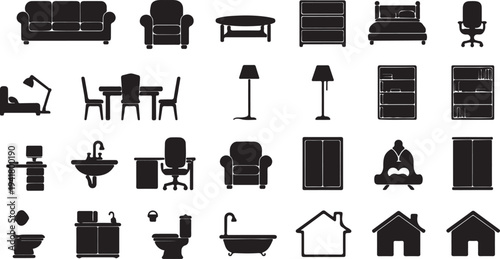 Collection of Furniture and Home Icons Vector Illustration.