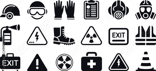 Black and white safety warning signs on white background 