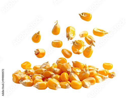 Golden kernels of corn cascade and pile up in a vibrant display