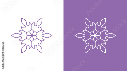 Minimalist Purple Snowflake Icon Vector with Mandala Ornament Elements for Modern Decorative Design