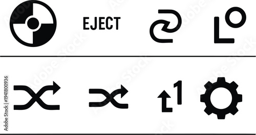 Collection of eject and settings icons for electronic devices and media