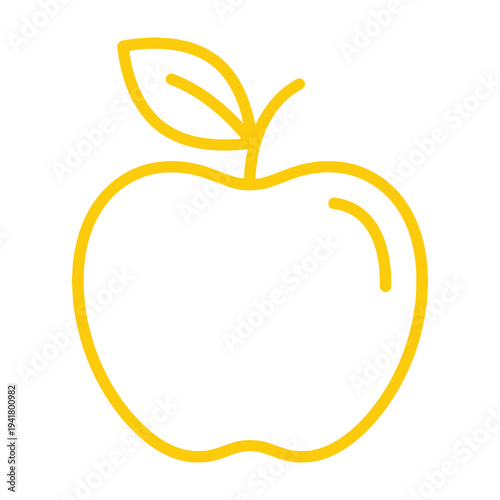 Simple yellow apple outline icon with leaf on white background healthy eating symbol minimalist design nutrition concept fruit illustration simple graphic