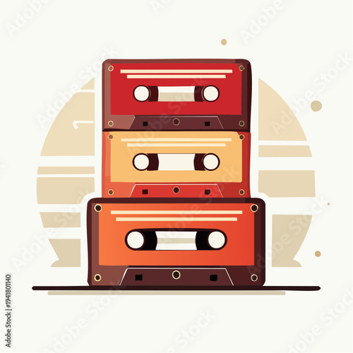 Stacked Vintage Cassette Tapes in Warm Hues Evoke Memories of Analog Sound and Retro Style