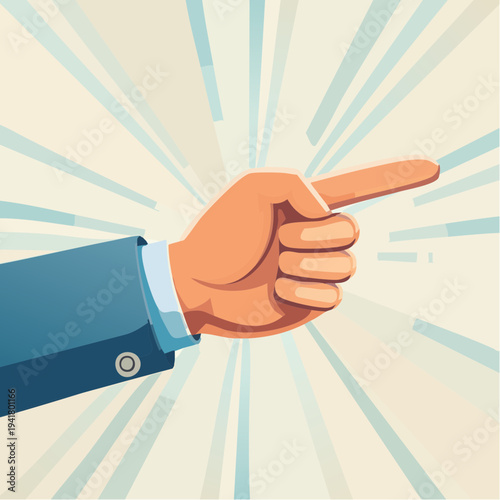 Vibrant Cartoon Illustration of a Hand Pointing Forward, Emphasizing Direction and Guidance