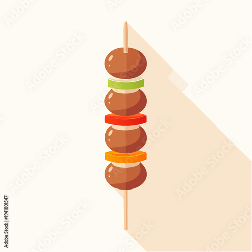 Delicious Meat Skewers with Vegetables on a Wooden Stick