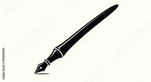 A black fountain pen nib writing instrument on a cream colored background, Generative AI.