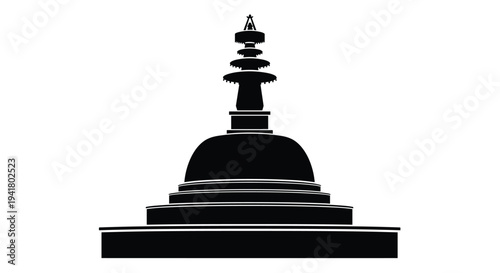 A black silhouette of a stupa or buddhist temple with a simple and iconic design, Generative AI.