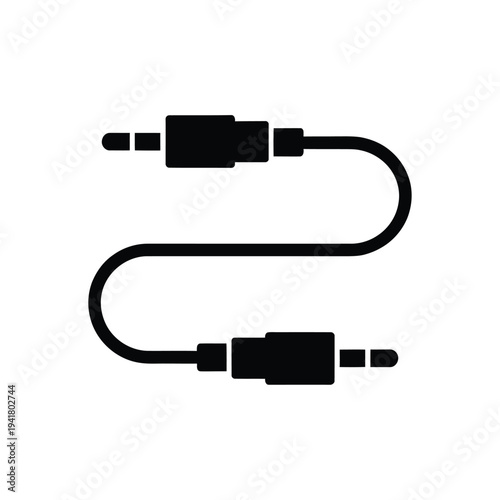 Simple black icon depicting a curved audio cable with two connectors