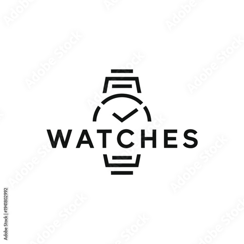 Minimalist logo design featuring a stylized watch and the word watches