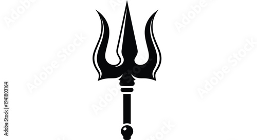 Black silhouette of a trident fork with three prongs, Generative AI.