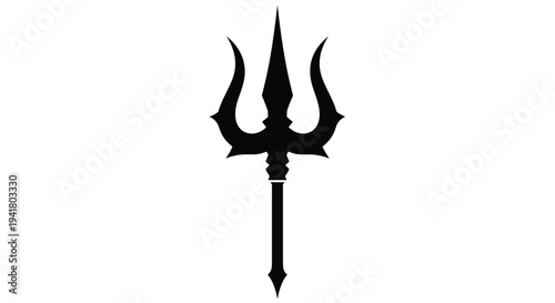 Black silhouette of a trident fork on a symbolizing power and mythology, Generative AI.