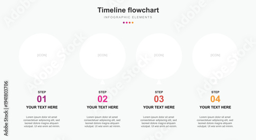 A clean and modern infographic template for a timeline flowchart with four steps