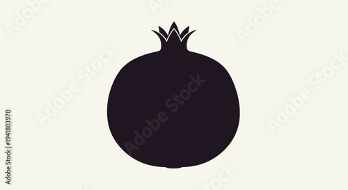 Black pomegranate silhouette on beige background simple fruit icon, Generative AI.