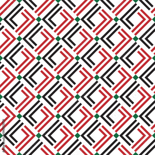 Geometric Repeated Chevron Pattern in Red, Black, and Green Illustration