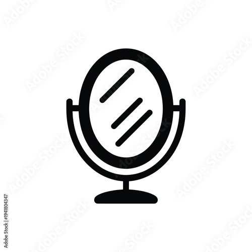 A simple black and white illustration of an oval handheld mirror