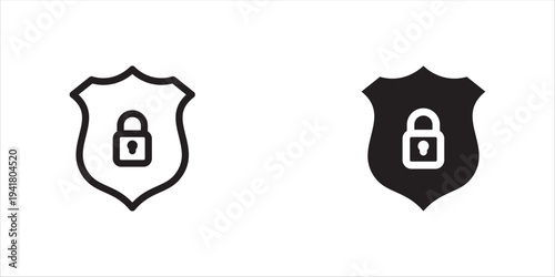 Shield lock icon set line and black design. thin line vector icon set.Vector illustration, eps10.