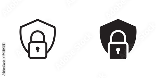 Shield lock icon set line and black design. thin line vector icon set.Vector illustration, eps10.