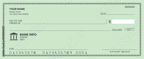 Bank check mockup set for financial transaction.