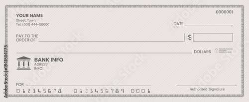 Professional bank check illustration for financial services and banking.