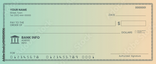 Customizable bank cheque mockup with realistic financial layout.