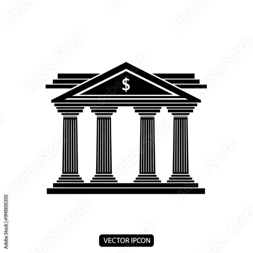 Bank Building Icon - Financial Institution Symbol with Columns.