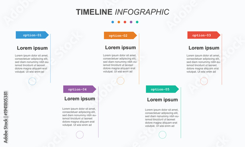 A colorful infographic template with a timeline design for business or educational use