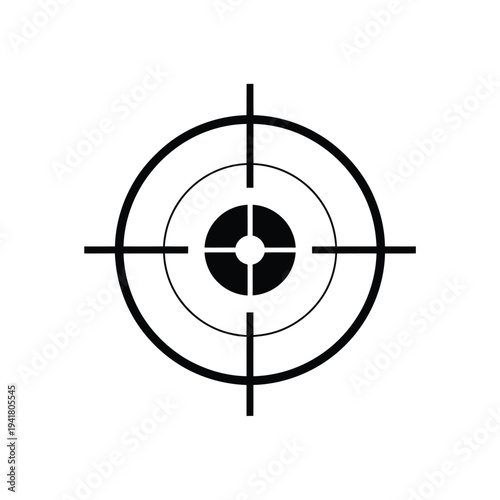 A black and white target or crosshair symbol with concentric circles