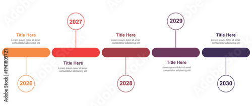 A colorful infographic template displaying a timeline with five distinct sections from 2026 to 2030