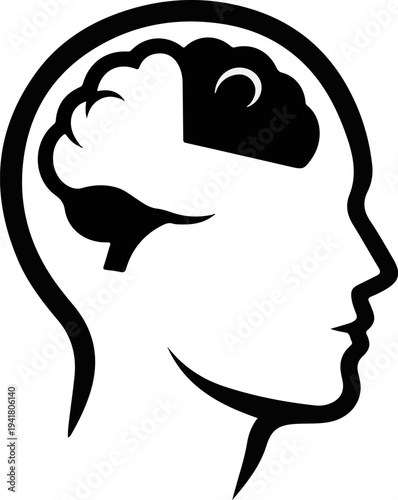 Silhouette of a human head profile with a stylized brain inside