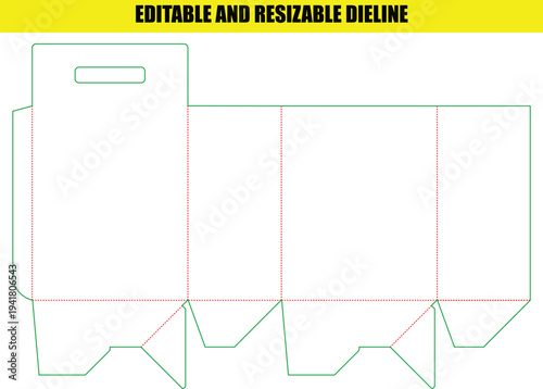 Editable Packaging Die Line Design for Custom Tray Boxes with Integrated Handle Template