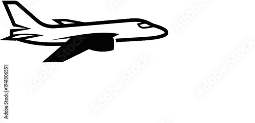 Silhouette of a jet airplane in flight, viewed from the side