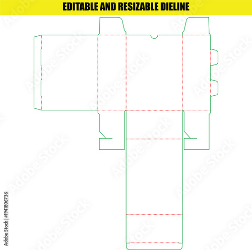 Tall narrow packaging die line for product boxes with secure locking tabs