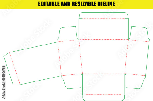 Unique packaging die line for a folding box with an extended closing flap