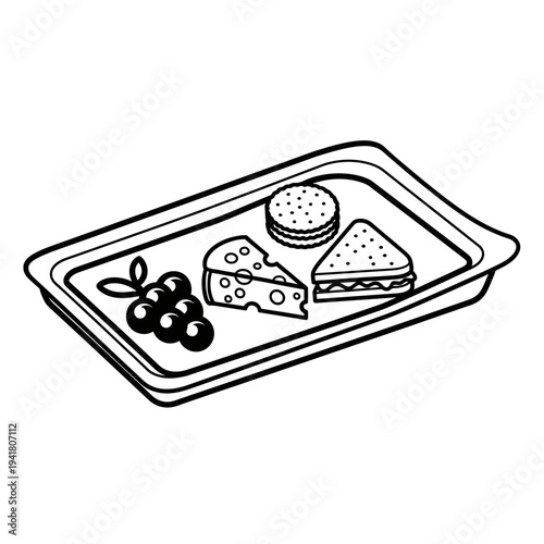 Lunch Tray with Cheese, Sandwich, Grapes, and Cracker.
