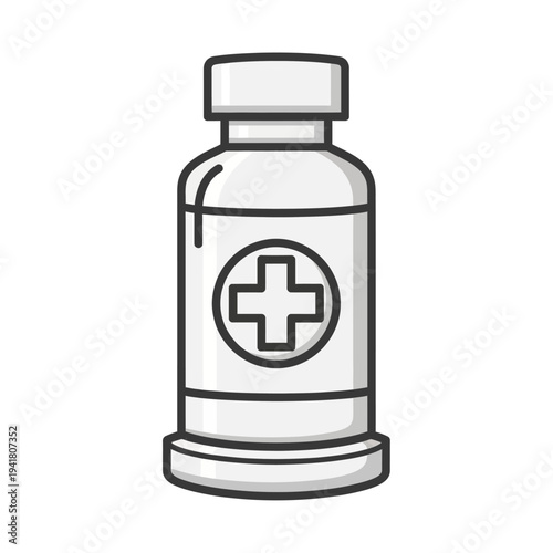 Medical vial with cross symbol illustration.