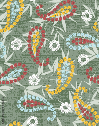 Ikat floral paisley embroidery seamless pattern on background. Ikat ethnic flower oriental pattern traditional. style abstract vector illustration. design for camo ikat floral fashion fabric,clothing