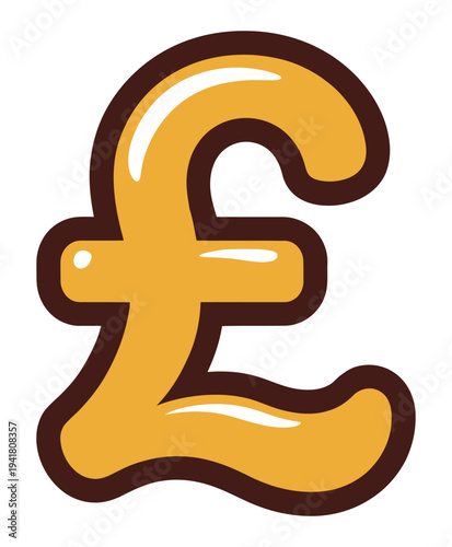 Glossy Golden Pound Sterling Currency Symbol Vector Illustration with Dark Brown Outline for Finance and Business Designs