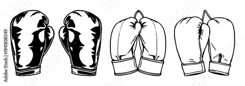 Boxing gloves set with flat vector icon style featuring bold outlines, vintage leather, sports symbol with illustration and icon