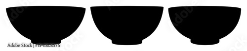 Kintsugi pottery bowl set with solid black silhouette and visible repair cracks in minimalist style featuring art, repair, traditional Japanese ceramics with black and white and silhouette