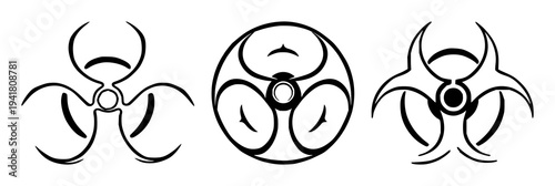Biohazard waste symbol set with bold strokes icons isolated on white featuring biohazard, laboratory safety, warning icon with hazard and waste