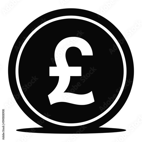 Black and white vector icon of a British Pound Sterling currency symbol, representing money, finance, banking, and economic transactions, ideal for financial websites, apps