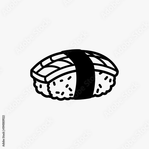 Monochrome Sushi Nigiri Illustration with Seaweed Wrap.