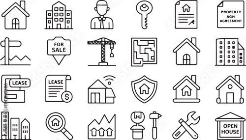 Black and white of real estate and property management concepts house