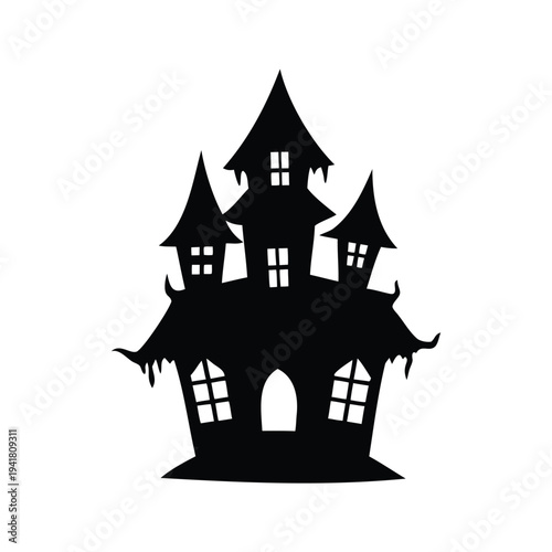 haunted house silhouette vector illustration, Spooky haunted house with intricate details silhouette vector illustration