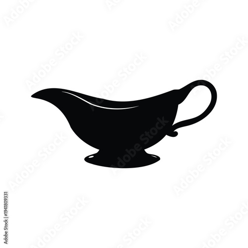 gravy boat silhouette vector illustration, Elegant gravy boat with handle and spout, silhouette vector illustration