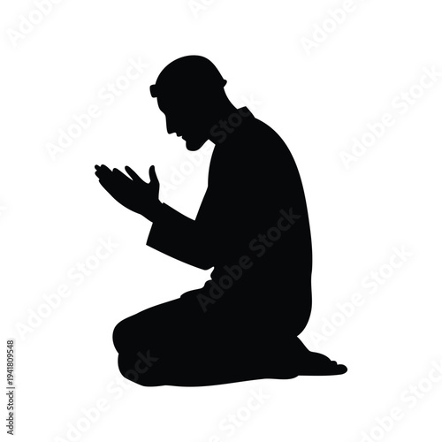 muslim praying silhouette vector illustration, Silhouette of a person praying in a peaceful moment, vector illustration design