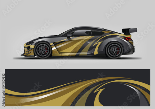 Abstract Gold Racing Stripe Car Wrap Design