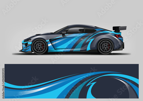 Abstract Blue Racing Stripe Car Wrap Design